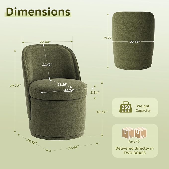 Swivel Accent Chair Set of 2, 360° Swivel Round Chair with Hidden Storage, Modern Small Barrel Armchair for Living Room/Bedroom, Green