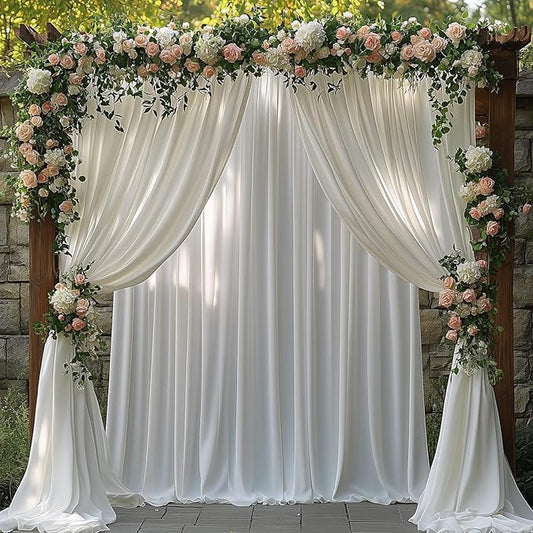30x10FT White Backdrop Curtains for Wedding Parties, Wrinkle Free Photo Backdrop Curtains for Wedding Birthday Party Baby Shower, Fabric Drape with Rod Pockets 5ft x 10ft, 6 Panels