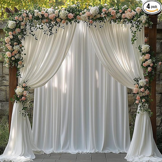 20x10FT White Backdrop Curtains for Wedding Parties, Wrinkle Free Photo Backdrop Curtains for Wedding Birthday Party Baby Shower, Fabric Drape with Rod Pockets 5ft x 10ft, 4 Panels