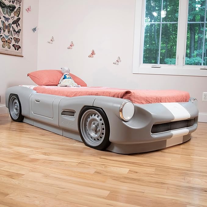 Step2 Roadster Toddler-to-Twin Bed, Transition Race Car Bed for Boys & Girls, Adjustable, Made of Durable Plastic, For Toddlers 3+ Years Old, Gray