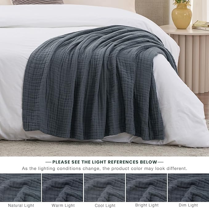 Love's cabin 6 Layer 100% Cotton Muslin Blanket, 60"x80" Twin Muslin Blanket for Couch Bed, Lightweight and Breathable Cotton Gauze for Adult, Dark Grey