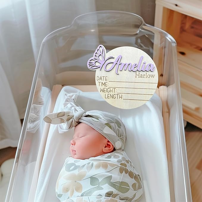 Personalized 3D Butterfly Birth Announcement Sign, Wooden Name sign, Hospital Photo prop Baby Name Reveal (Stained Glass Butterfly)