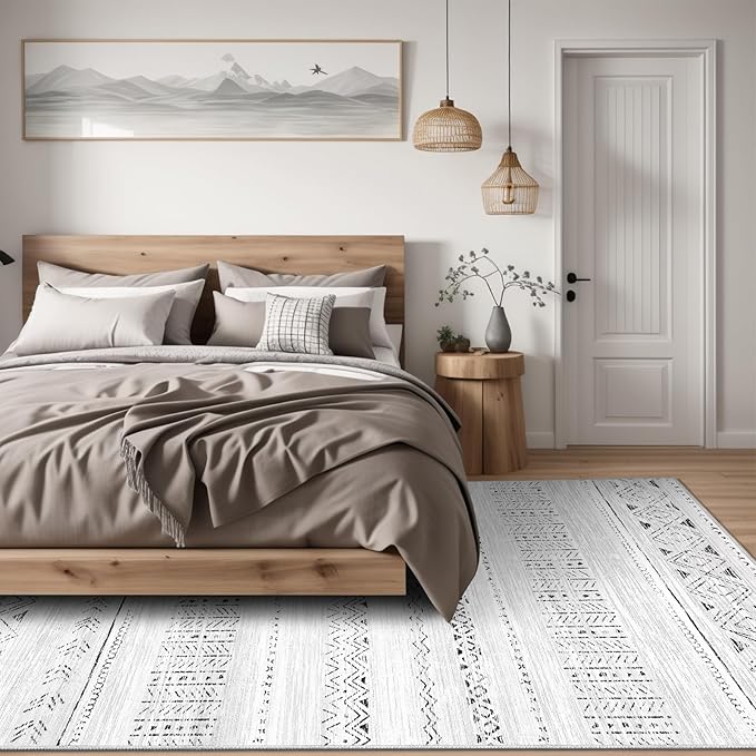 Area Rugs for Living Room Washable Living Room Rug Soft Neutral Indoor Floor Carpet Non-Slip Stain Resistant Modern Boho Rugs for Bedroom Dining Room Kids Room Nursery Office Home Grey