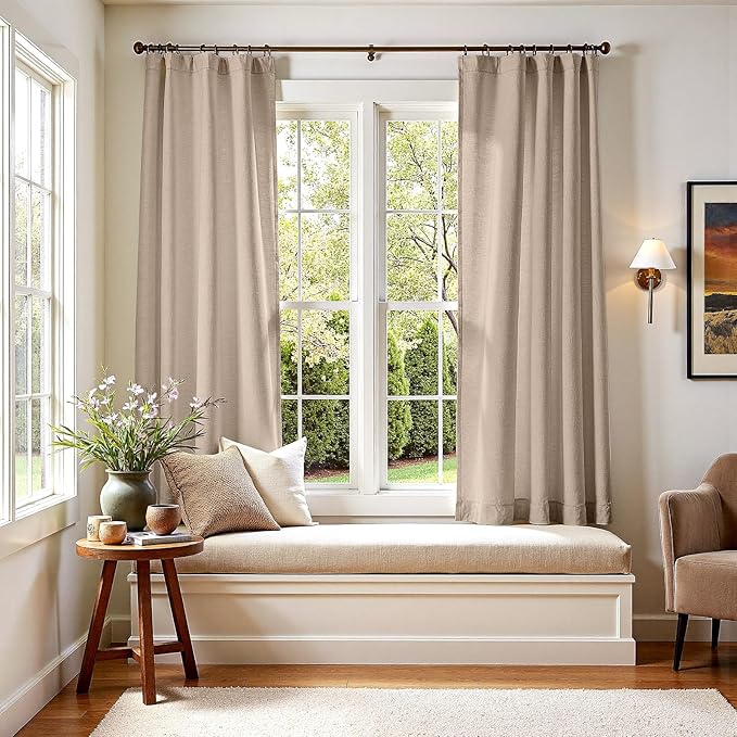 jinchan Taupe Linen Blend Curtains 72 inch Length 2 Panels for Bedroom Living Room, Light Filtering 50 inch Wide Farmhouse Drapes with Rod Pocket Back Tab(50W x 72L, Taupe)