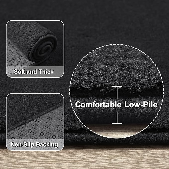 Amearea Modern Washable Runner Rugs, 2x4 Feet Black Bedroom Runner Rug, Small Area Rugs for Bedroom Living Room, Non Slip Memory Foam Rug for Hallway Entryway Kids Boys Girls Room Laundry Room