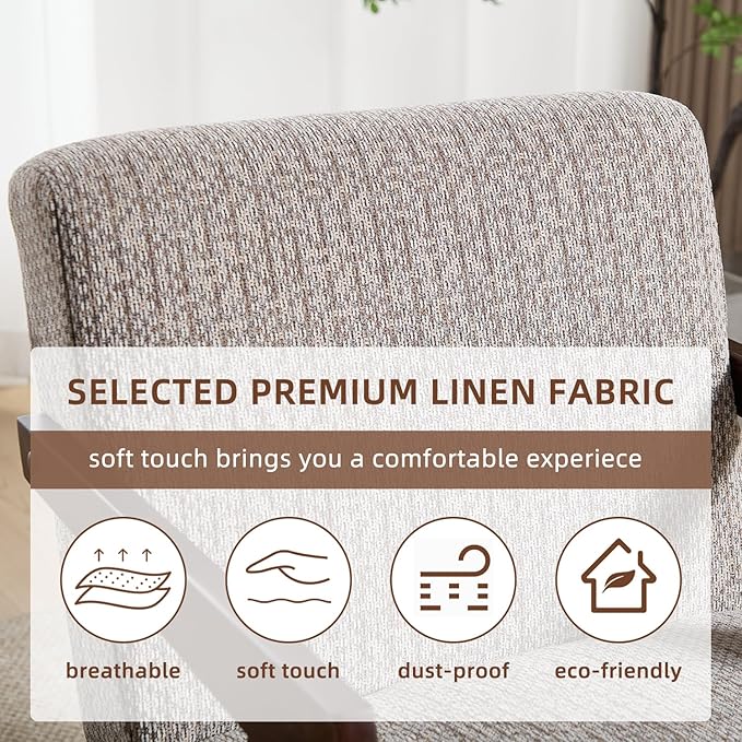 INZOY Mid Century Modern Accent Chair with Wood Frame, Upholstered Reading Armchair with Soft Linen Fabric, Accent Chair for Living Room Bedroom Apartment, Easy Assembly, Light Brown