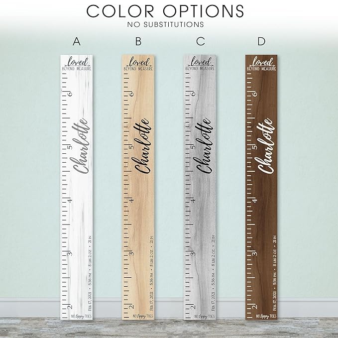Wooden Kids Growth Height Chart Ruler for Boys and Girls Painted (The No Tippy Toes - Loved Beyond Measure) Back40Life
