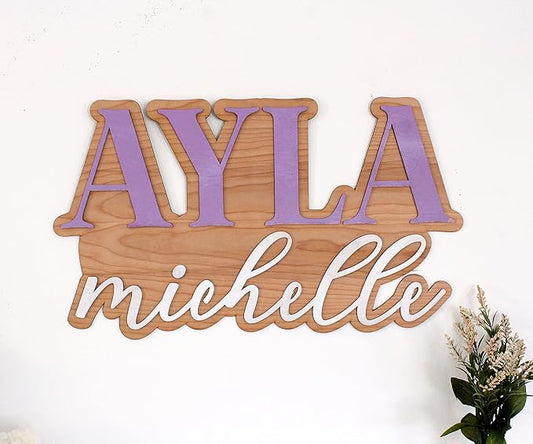 Large Wood Nursery Sign | Nursery name sign for Kids | Custom Wood Name Sign | 3D Wood Baby Name Sign (Purple)