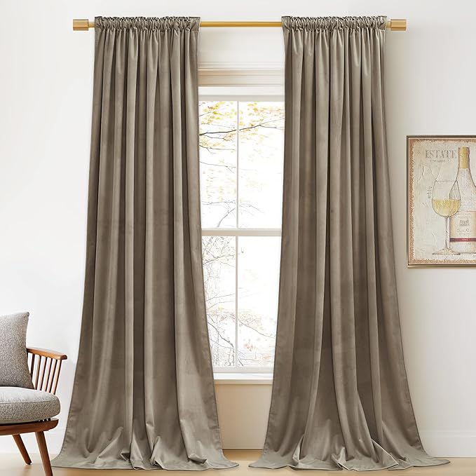 StangH Camel Beige Polyester Curtains for Window - Elegant Decor Room Darkening Thermal Insulated Curtains 108 inches for Living Room, Privacy Assured Door Drapes for Office/Patio, W52 x L108,2 Panels