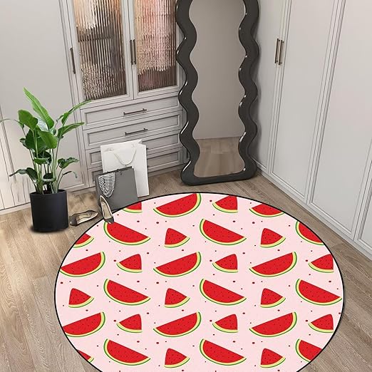 Watermelon Round Rug Pink Rugs for Bedroom Dorm Living Room Fruits Area Rug Floor Mat Pad Doormat Carpet, 4'X4'(120x20cm)