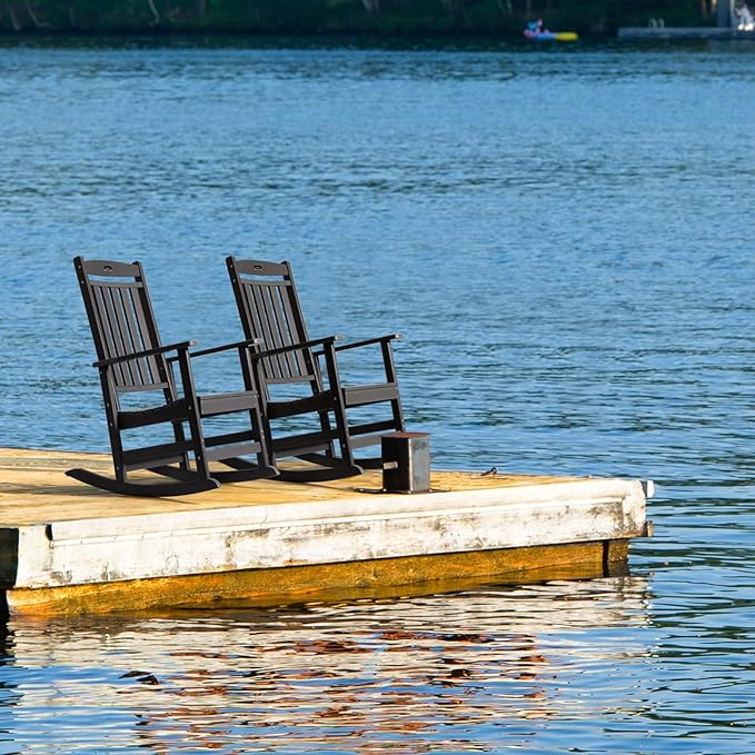 FUNBERRY Outdoor Rocking Chairs Set of 4, HDPE All Weather Poly Lumber Rocker, High Back Patio Rockers Easy Assembly