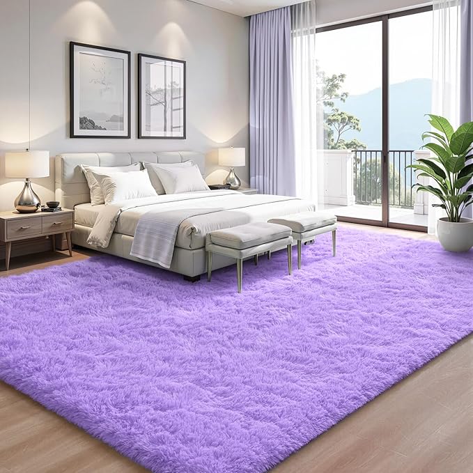EVOIONOS 6x9 Washable Large Area Rug for Living Room, Fluffy Shag Rug for Bedroom, Ultra Soft Plush Non Slip Carpet for Indoor Floor Bedside Nursery Kids Girls Room Dorm, Home Decor Aesthetic, Purple
