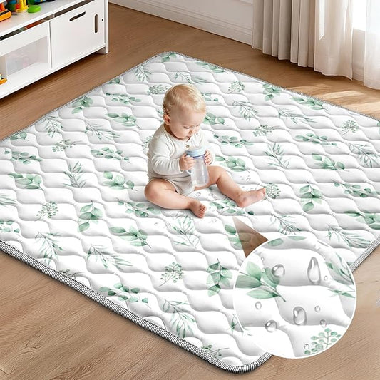 Baby Play Mat 71"x59" Extra Thick Foam Playmat - Water-Resistant Non-Slip Floor Mat & Cushioned Crawling Mat for Babies, Infants & Toddlers for Tummy Time(Green Leaf)