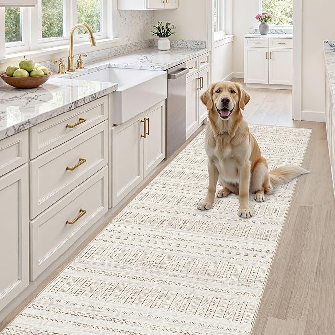 Area Rugs for Living Room Washable Living Room Rug Soft Neutral Indoor Floor Carpet Non-Slip Stain Resistant Modern Boho Rugs for Bedroom Dining Room Kids Room Nursery Office Home Brown Cream