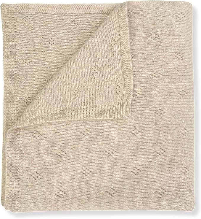 Jet&Bo BABY 100% Cashmere Baby Blanket Pointelle Design in Brown Sugar - Unisex, 32” x 40” - Ultra Soft, Hypoallergenic & Temperature Regulating – Gift Box and Card Included