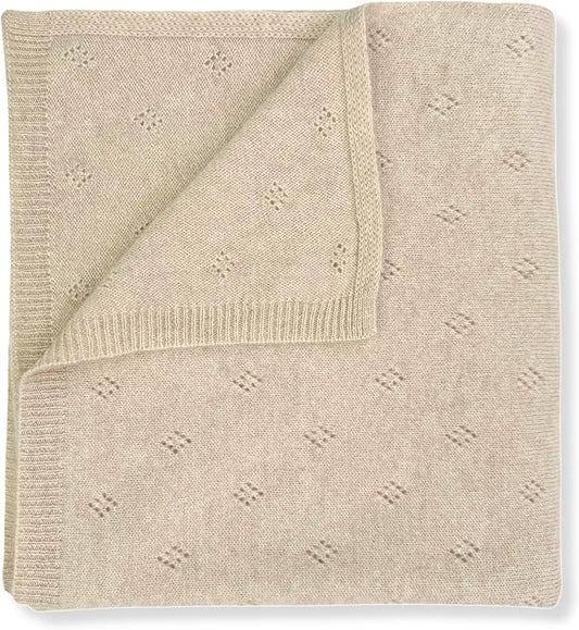 Jet&Bo BABY 100% Cashmere Baby Blanket Pointelle Design in Brown Sugar - Unisex, 32” x 40” - Ultra Soft, Hypoallergenic & Temperature Regulating – Gift Box and Card Included