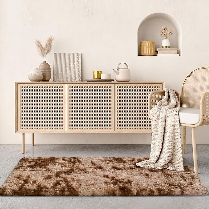 2x6 ft Soft Brown Runner Rugs for Bedroom Living Room Plush Fluffy Rug Shag Rug Carpet Non Slip Washable for Nursery Dorm Fuzzy Bedside Rug Runner for Kids Girls Room Home Decor