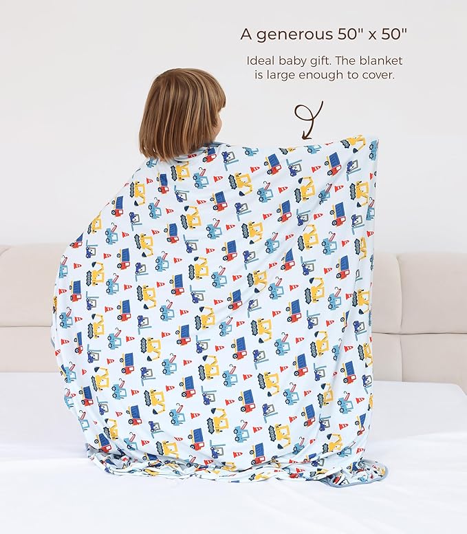 Premium Baby Blankets, Soft Viscose from Bamboo Blanket for Boys and Girls, Nursery Crib Bedding Quilt for Newborn and Toddler, Cooling for Hot Sleepers, 50'' x 50'' Blue Car