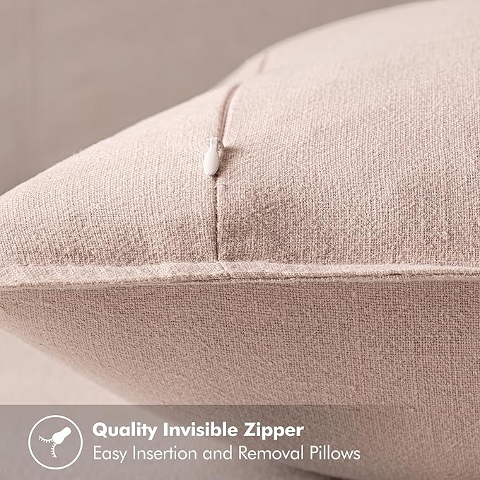MIULEE Decorative Linen Euro Sham Pillow Covers 22x22 Inch Light Pink Boho Farmhouse Neutral Couch Throw Pillows for Bed Pack of 2 Accent Modern Pillowcase Sofa Livingroom Home Decor