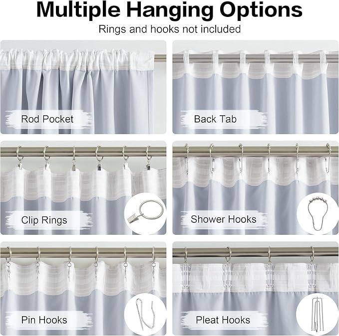DUALIFE Silver Grey Curtains Room Darkening Curtains，Rod Pocket and Back Tab Thermal Insulated Drapes 52x108 Inch，2 Panels