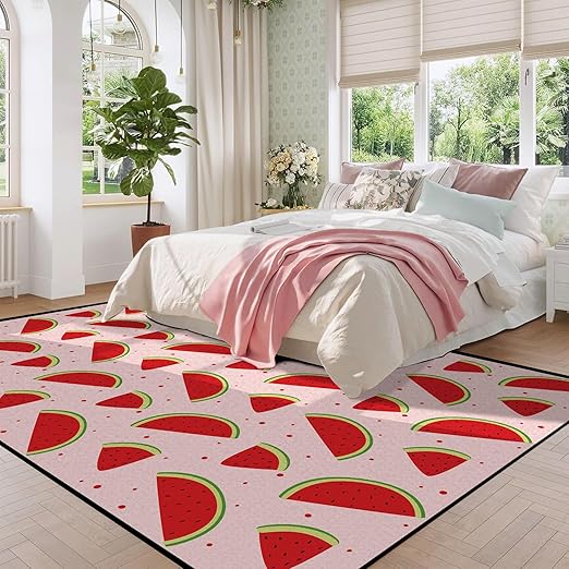 Watermelon Area Rugs for Bedroom Dorm Living Room Red Cute Throw Rug Floor Mat Pad Doormat Carpet, 6' x 9'(180x275cm)