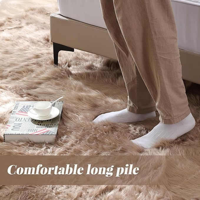 Beige Shag Faux Sheepskin Washable 4X6 Fur Rug for Living Room Bedroom Fluffy Furry Area Rug Rectangle Nursery Decor Rug