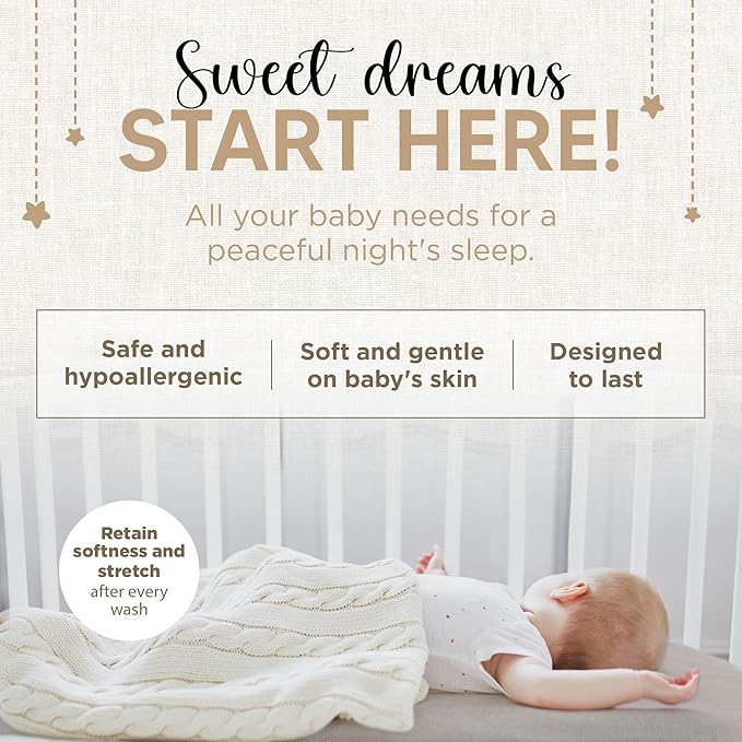 Crib Sheets 100% Organic Jersey Cotton Sheets for Boys & Girls, Fitted Sheets for Standard Crib & Toddler Mattress - Super Soft & Breathable for Cozy Comfort | White + Grey - 52"x28" (2 Pack)