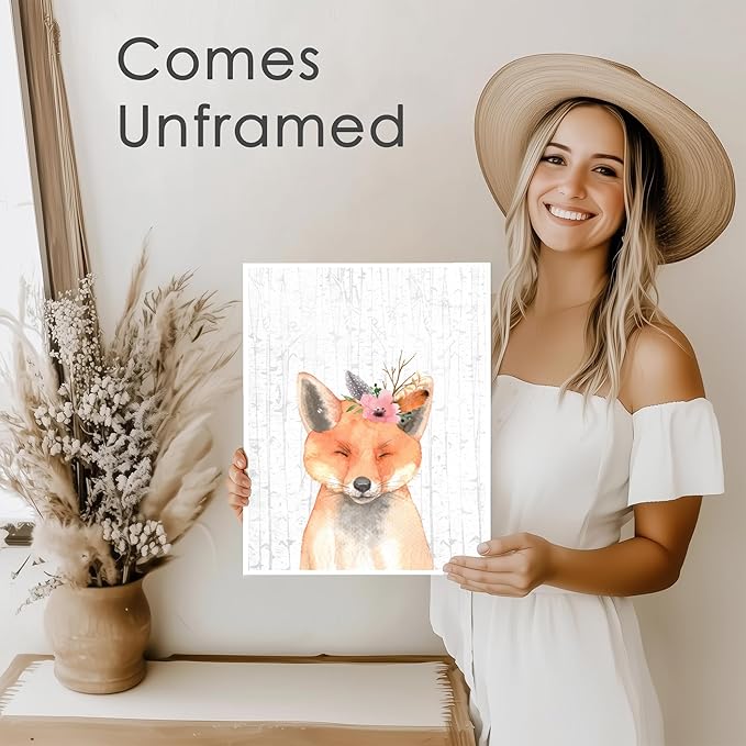 DREAM BIG PRINTABLES Woodland Animals Nursery Wall Art Prints (Set of 6) - Unframed 8x10s - Farmhouse Boho Art - Great - Unisex for Boys and Girls - Kids Bedroom Decor