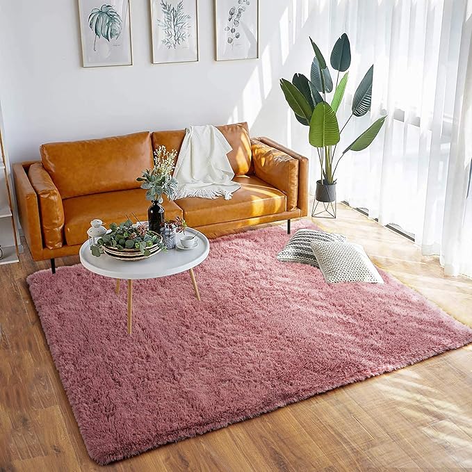 Merelax Modern Soft Fluffy Large Shaggy Rug for Bedroom Livingroom Dorm Kids Room Indoor Home Decorative, Non-Slip Plush Furry Fur Area Rugs Comfy Nursery Accent Floor Carpet 4'x6' Blush