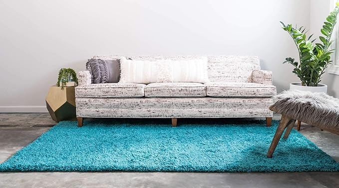 Unique Loom Solid Shag Collection Area Rug (5' 1" x 8' Rectangle Deep Aqua Blue)