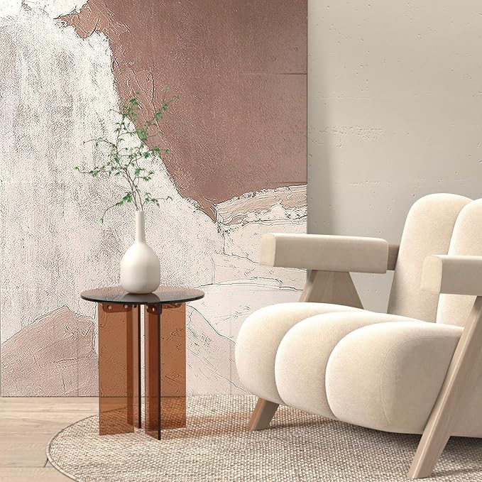 Acrylic Small Coffee Table, Round Accent End Table, Minimalist Bedside Nightstand, Side Tables Living Room, Bedroom Office Indoor Home Decor, Brown