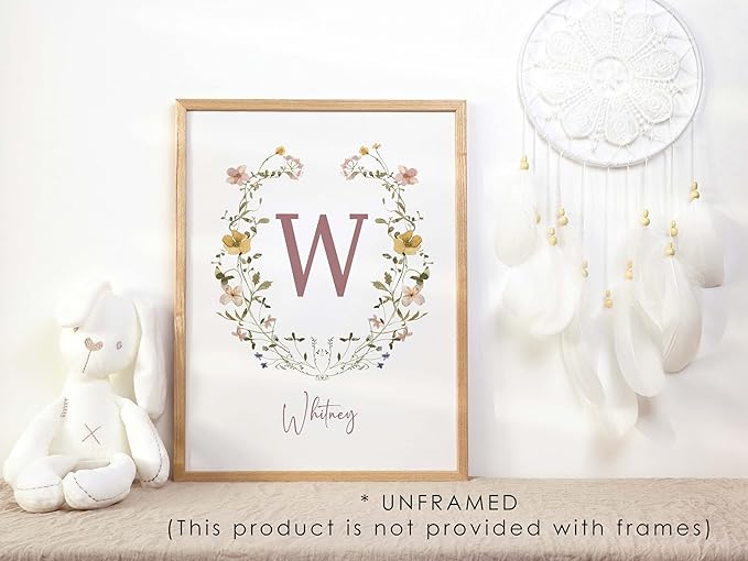 Personalized Name Flower Nursery Wall Art Prints, Crib & Nursery décor, Newborn Baby Girl Gift Present, Floral Baby Girl Room Pictures, Poster For Baby And Kids (1 Print, Flower 3)