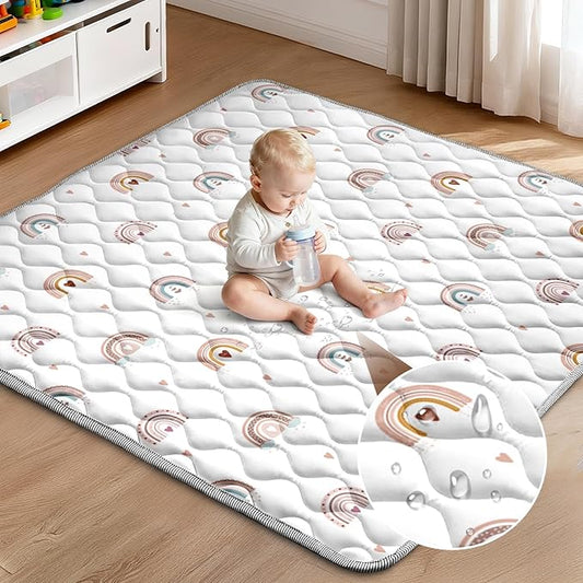 Baby Play Mat 71"x59" Extra Thick Foam Playmat - Water-Resistant Non-Slip Floor Mat & Cushioned Crawling Mat for Babies, Infants & Toddlers for Tummy Time(Rainbow)