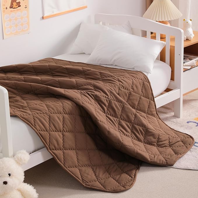 Down Alternative Toddler Comforter 39x47, Lightweight Warm Solid Color Baby Crib Quilted Blanket for Boys Girls, Coffee