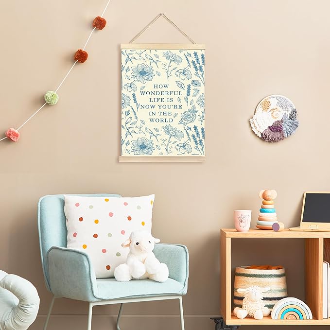 Hiuwevt Floral Nursery Wall Art, Baby Blue Boho Poster Hanger Frame, Kids Room Decor, Neutral Baby Shower Newborn Wall Art Decor for Toddler Girls Room Home Bedroom, 12x16 Inch