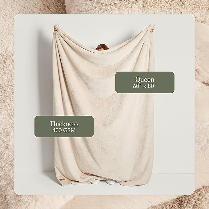 UnHide Lil’ Marsh - Faux Fur Blanket - Durable, Lightweight, Extra Soft Blanket - Machine Washable - Add a Layer of Softness to Any Bed, Couch, or Reading Chair - Beige Bear, Medium (60” x 80”)