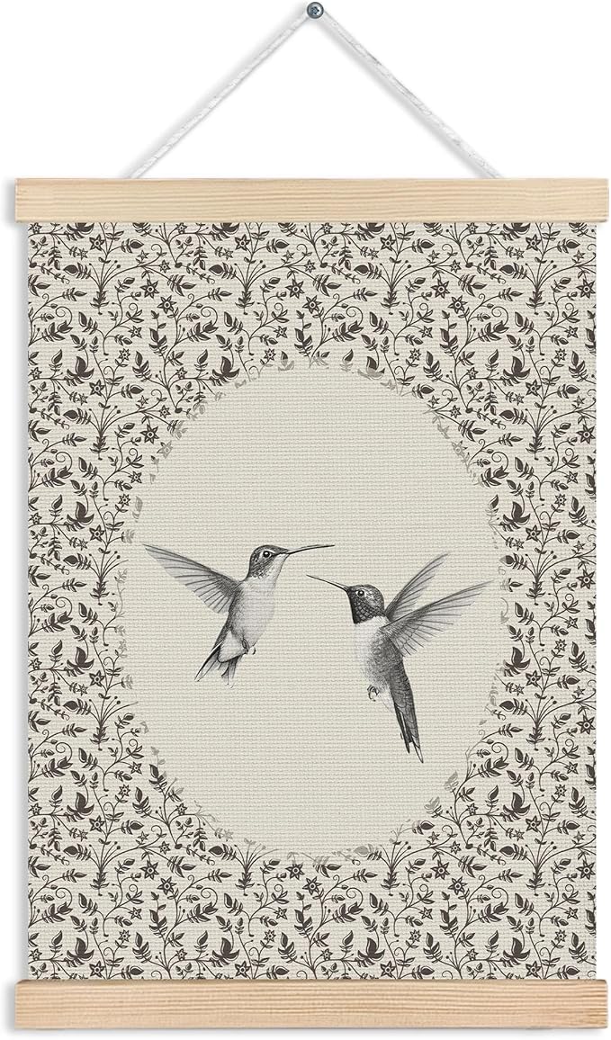 MVLJG Vintage Floral Bird Wall Art Poster, Rustic Hummingbird Canvas Prints Hanging Wall Decor for Cottagecore Home Girls Room Nursery Bedroom, 12x16 Inches
