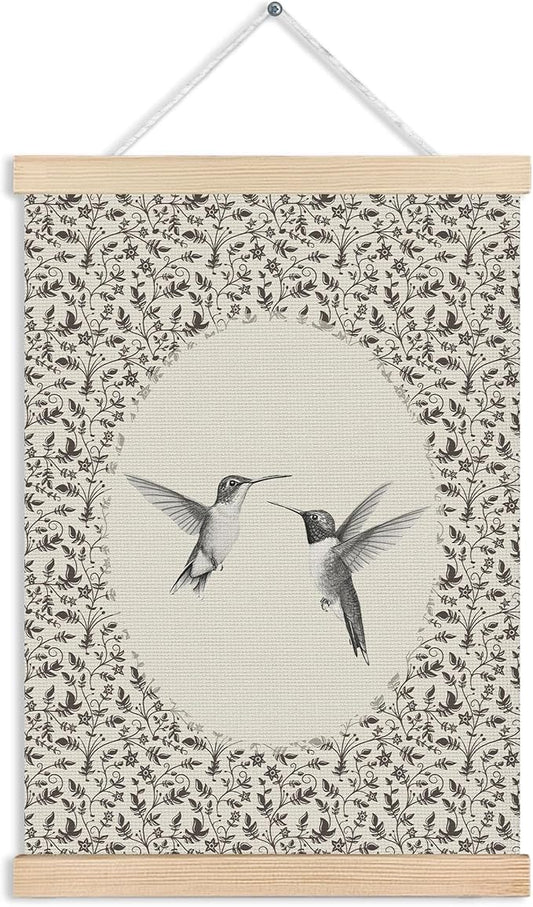 MVLJG Vintage Floral Bird Wall Art Poster, Rustic Hummingbird Canvas Prints Hanging Wall Decor for Cottagecore Home Girls Room Nursery Bedroom, 12x16 Inches