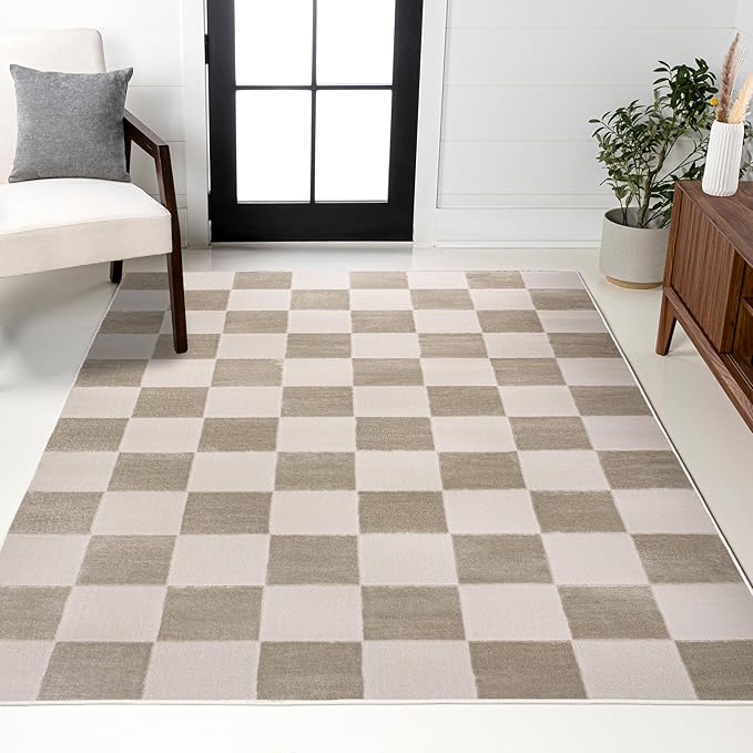 JONATHAN Y Checkerboard High-Low Indoor Area Rug 3X5 Beige/Cream, Thea Modern Geometric for Living Room, Bedroom, Kitchen, Office, Easy-Cleaning, High Traffic, Pet-Friendly, Non-Shedding SND103A-3