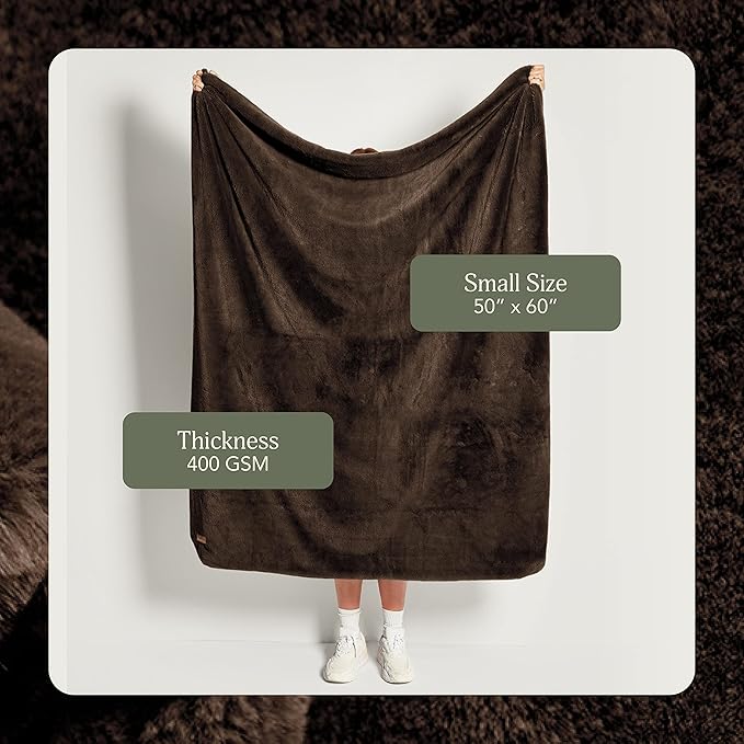 UnHide Lil’ Marsh - Faux Fur Blanket - Durable, Lightweight, Extra Soft Blanket - Machine Washable - Chocolate Hair, Small (50” x 60”)