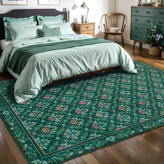 Tangsoo 2x3 Small Washable Entry Rug,Non Slip Moroccan Trellis Green Floral Throw Area Rugs for Entryway,Front Door Mats Indoor Entrance Carpet for Kitchen Office Laundry, Soft Kids & Pets Friendly