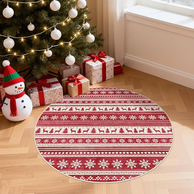Area Rugs for Living Room Washable Living Room Rug Soft Neutral Indoor Floor Carpet Non-Slip Stain Resistant Modern Boho Rugs for Bedroom Dining Room Kids Room Nursery Office Home Red