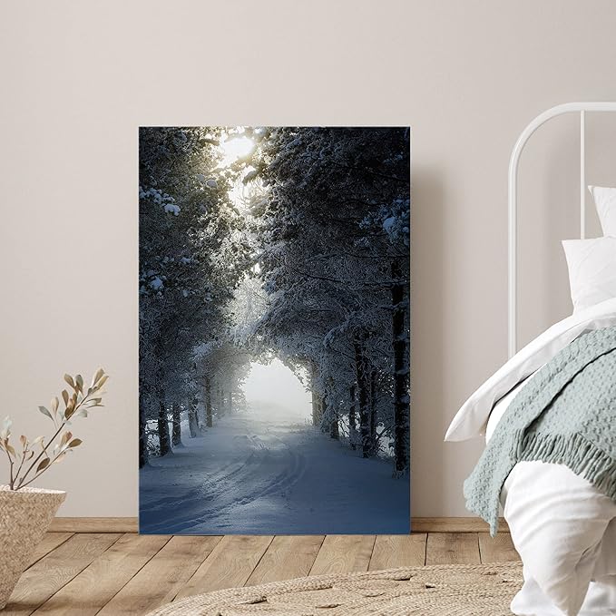 SIGNWIN Canvas Wall Art Woodland Nursery Decor Foggy Winter Trees Path Nature Forest Photography Realism Rustic Scenic Dramatic Multicolor Cool for Living Room - 24"x36" inches