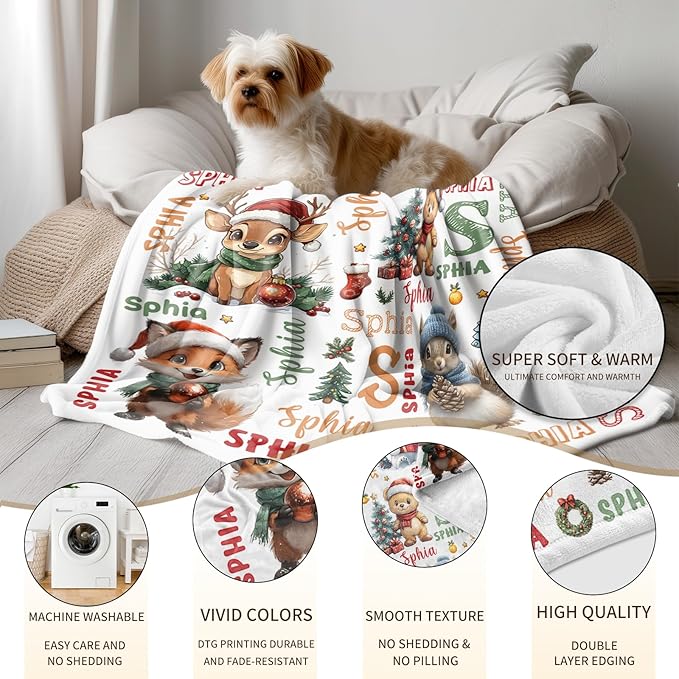 Ship Next Day, Custom Christmas Blanket - Merry Christmas Personalized Blanket, Xmas Gifts for Family Mom Dad Daughter Son Grandkids, for Teen Girls Women Man, Stocking Stuffers