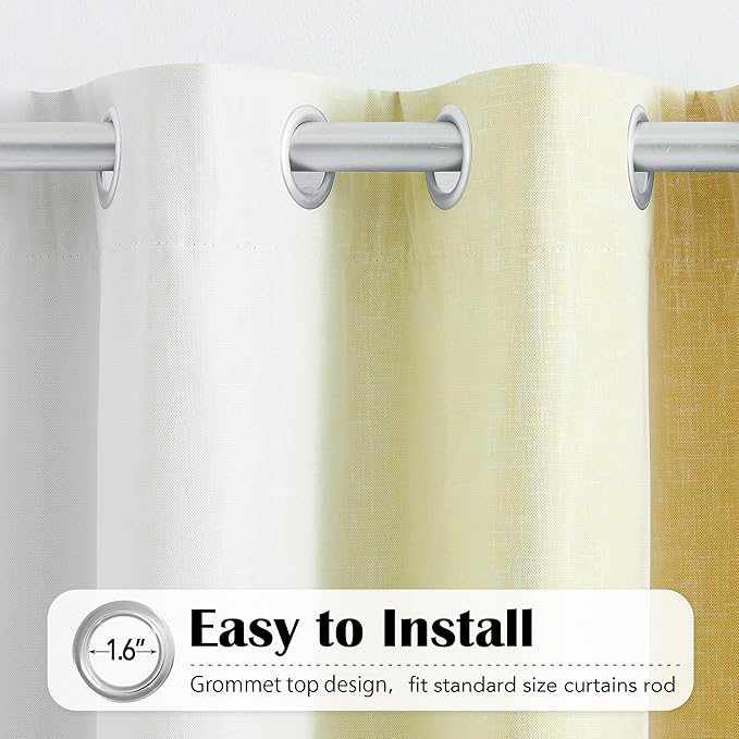 100% Blackout Curtains with Sheer Overlay Mix and Match Double Layer Drapes 84 Inch Long 2 Panels for Bedroom Living Room Yellow White Ombre Grommet Window Treatment with Tiebacks