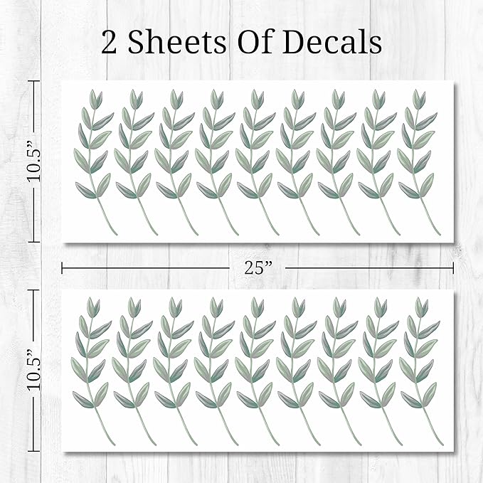 Decalcomania Greenery Leaves Wall Decals - Set of 18 Large Green Leaf Wall Stickers for Kitchen Bedroom Living Room Laundry Bathroom Decor Removable Peel and Stick Indoor Wall Decor