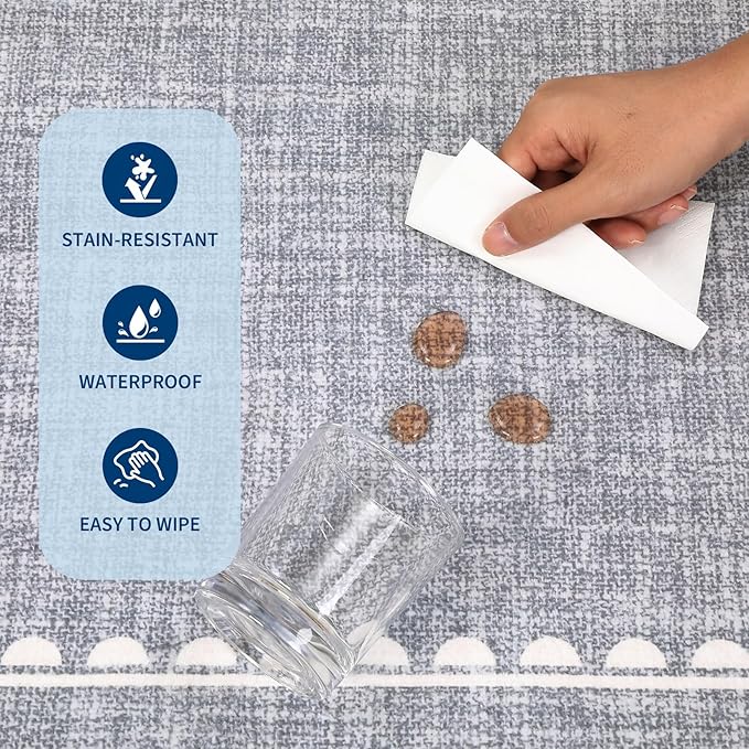 GarveeHome Scalloped Bow Rug for Kitchen Floor, Solid Grey Rug for Dorm, Washable Entryway Rugs 2x3 Soft Low Pile Non Slip Scalloped Rugs for Nursery Bedroom Decor Hallway