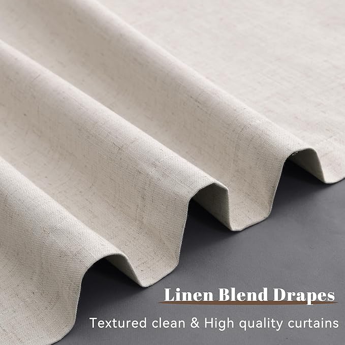 Guken Linen 100% Blackout Curtains 108 Inches Long 2 Panels for Living Room Country Farmhouse Natural Linen Black Out Thermal Insulated Soundproof Hook Belt Back Tab Bedroom Sliding Door 52x108 9Ft