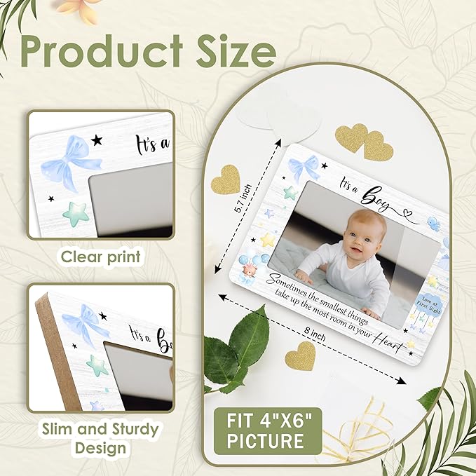 Cute First Christmas Baby Picture Frame - It's a Boy Gender Reveal Decorations and Baby Shower Gifts for New Mom Grandparent Pregnancy Announcement Newborn Nursery 4 X 6 Inch Picture Frame - A17