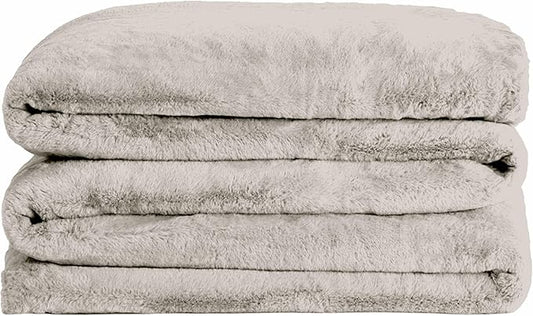 UnHide Cuddle Puddle - Faux Fur Blanket - Oversized, Lightweight, Extra Soft Blanket - Machine Washable - Add a Layer of Softness to Any Bed or Couch - 100” x 100” - Greige